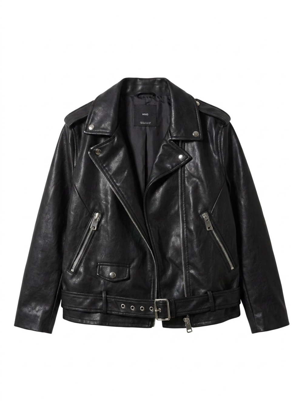 Mango Black Faux Leather Bomber-Style Moto Jacket
